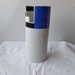 Thomas Atelier Collection Blue Black Geometric White Porcelain Vase Vintage